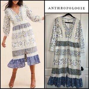 Anthropologie Blue and White Midi Dress